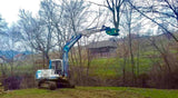 FARMA BC25 tree shear cutting a tree top with a small excavator
