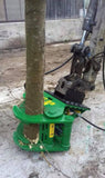 BC25 tree shear cutting a 10'' tree with a small excavator